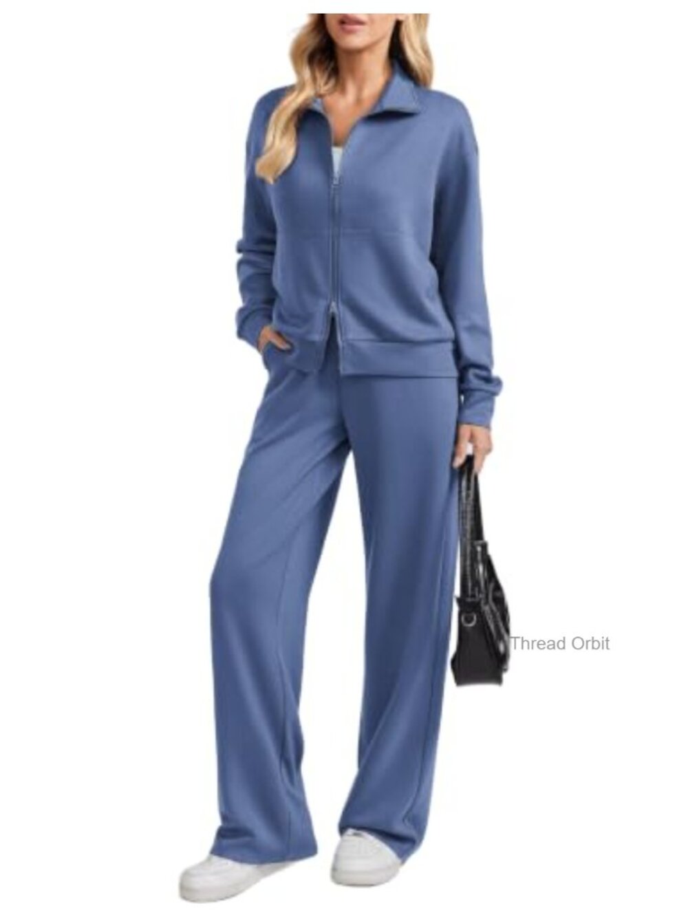 PINSPARK 2 Piece Set 2-Way Zip Top Wide Leg Pants Tracksuit